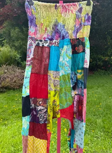 Blue and Red Smocked Tiered Maxi Jumpsuit Size M