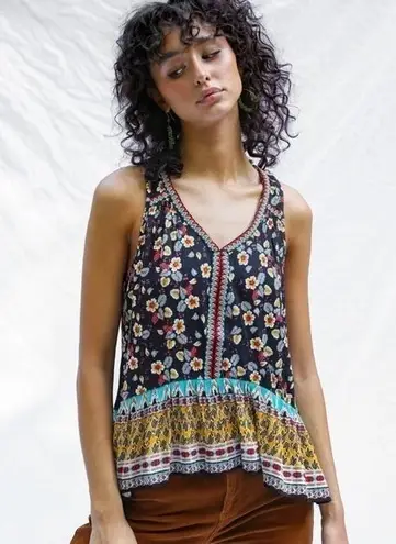 Patrons of Peace 🌸3/$15🌸 Floral Multicolored Embroidered Neckline Tank Top S