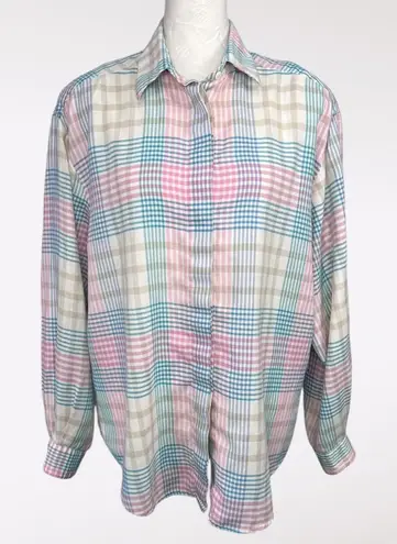 appleseed's Vintage Appleseed’s Pastel Plaid Button Up Shirt Made In USA Size 14