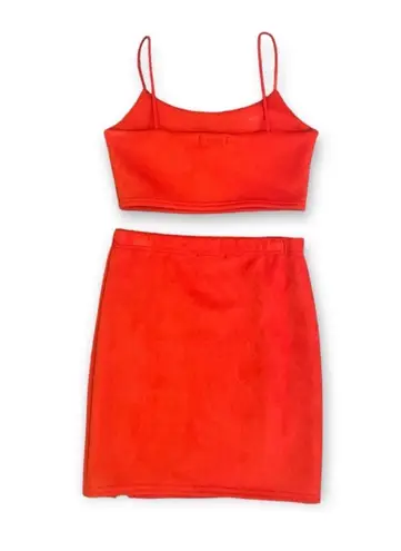 Pretty Little Thing Red Faux Suede Two Piece Skirt Set