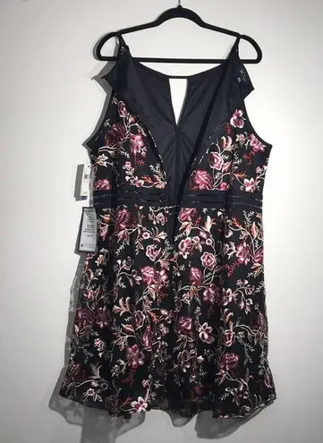 BCX Dress Black and Floral Spaghetti Strap Size 24W NWT