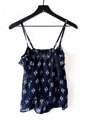 Living Doll Blue and White Printed Ruffle Strap Top Women's Size S