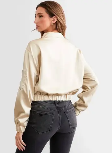 Stoosh Gold Satin Zip Up Bomber Jacket Size Large NWOT