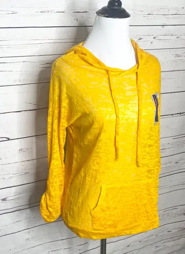 Color Story Key West Pineapple Yellow Burnout Lightweight Hoodie Top Small Pockets