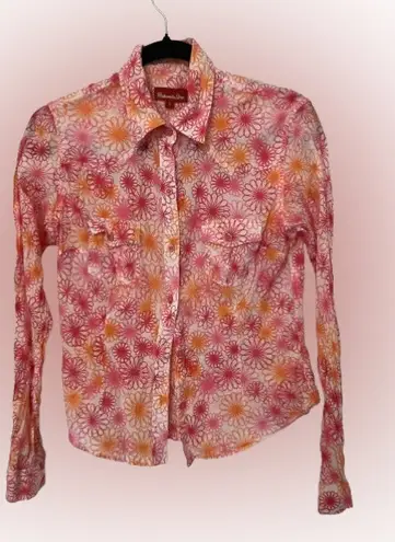 Panhandle Slim Pink and Orange Floral Button Down Shirt Size S