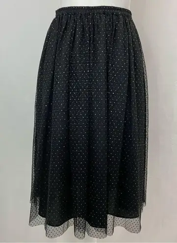 ZARA Glitter Polka Dot Tulle Knee Length Skirt Black Gold Size Small 7736/420