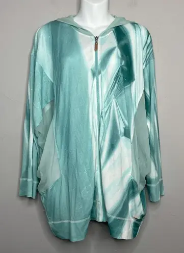 ESCADA SPORT Jacket Womens Large Athleisure Tie Dye Lightweight Silk Hooded Luxe Blue