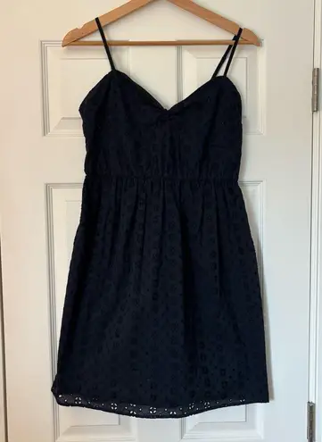 J. Crew Factory Navy Eyelet Tie Shoulder Cami Mini Dress S Preppy Summer Grad Blue