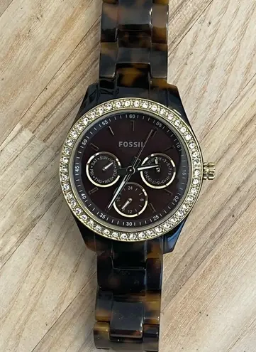 Fossil Ladies Watch Crystal Accents Bronze Copper Dial Tortoise Shell Bracelet