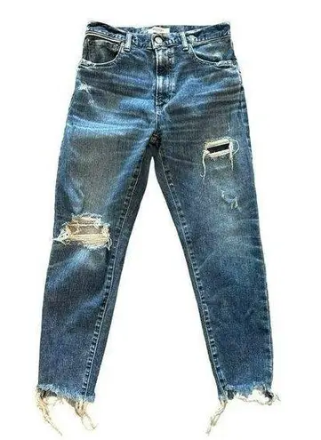Moussy Vintage Howa Jeans Size 27 Distressed Women's Raw Hem Holes Cropped Blue