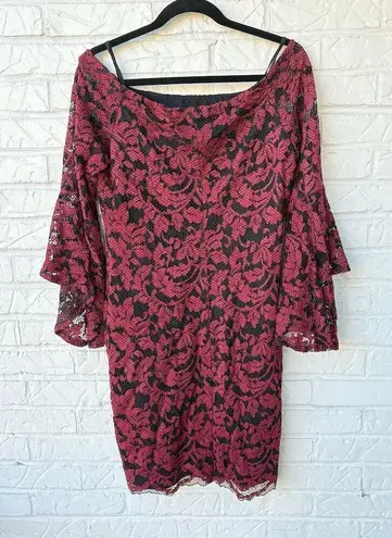 Karen Kane Women's L Burgundy Lace Off-The-Shoulder Knee Dress Party/Cocktail