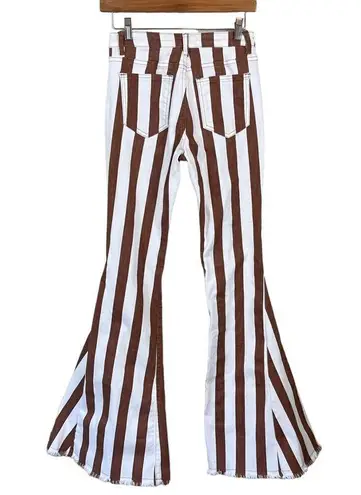 Bestto Show Stopper Full Size Run Striped Flare Leg Jeans in Cream/Rust Brown