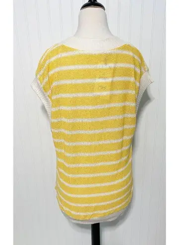 ZARA  Oversized Striped Knit V-Neck Sweater Vest Sleeveless Yellow White Small