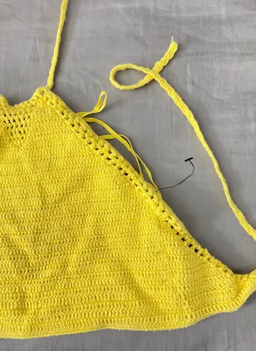 Garage Yellow Crochet Halter Bikini Top