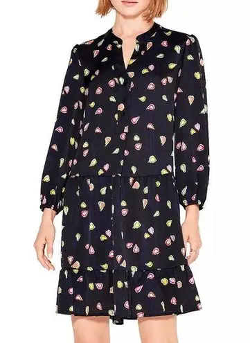 Nic+Zoe Tiered Long-Sleeve Dress w/Mandarin Collar, Black Multi, Size L NWT $188