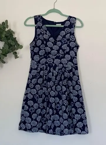 Maison Jules Women’s Navy Blue Umbrella Preppy Sun V Neck Dress Size Medium