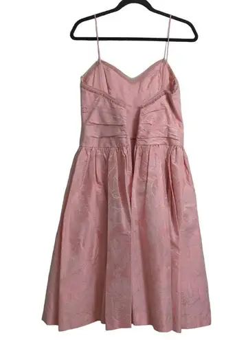 Badgley Mischka Womens Fit & Flare Dress Pink Ruched Midi Spaghetti Strap Silk 6