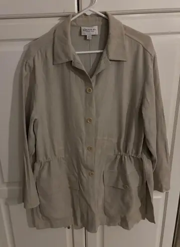 Emanuel Ungaro Beige Jacket Button Front Drawstring Waist Size 14 Tan