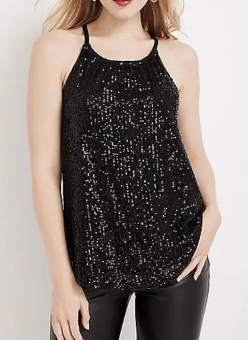 Maurice's NWOT Maurice’s High Neck Black Shiny Sequin Sparkly Keyhole Back Party Tank XL thumbnail 1