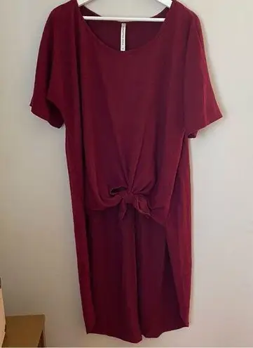 Forgotten Grace Top High Low Tie Front Soft Comfy Short Sleeve Dark Red Casual