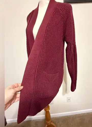 Anthropologie  Knitted & Knotted Posie Chunky Burgundy Cardigan Sweater Size S