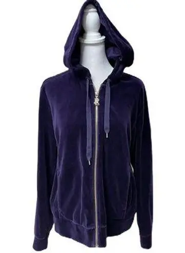 Ralph Lauren Lauren  Purple Velvet Long Sleeve Zip Front Hoodie Size Large