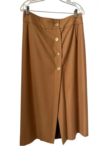 Vintage OOAK high waisted Brown wrap maxi skirt gold button closing large