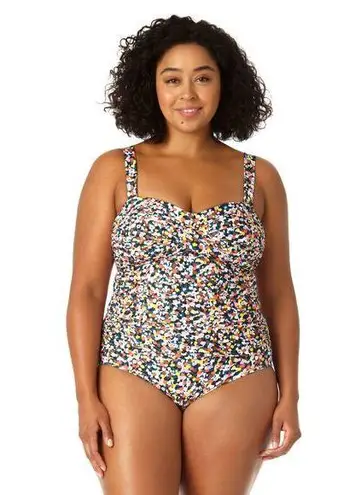 Anne cole Twist Front Shirred Confetti Multicolor One Piece Swimsuit Plus 22W