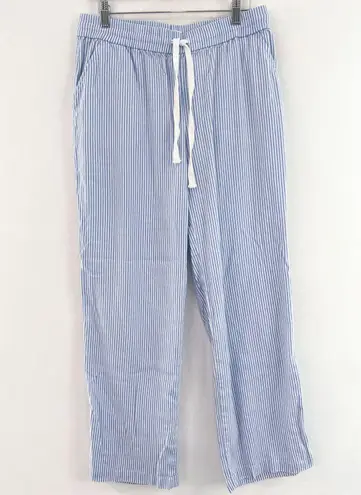 Magnolia Grace Women's Linen Wide Leg Pants Medium Pull On Blue Stripes Breezy