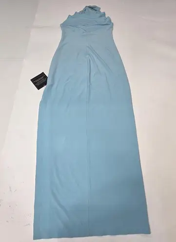 Norma Kamali Halter Turtle Side Slit Gown in Powder Blue