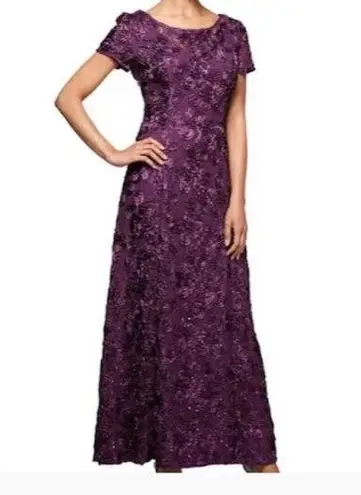 Alex Evenings  Embellished Lace A-Line Gown, Purple Eggplant Size 14 New w/Tag