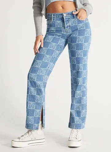 PacSun Eco Butterfly Checkerboard Low Rise Straight Leg Jeans