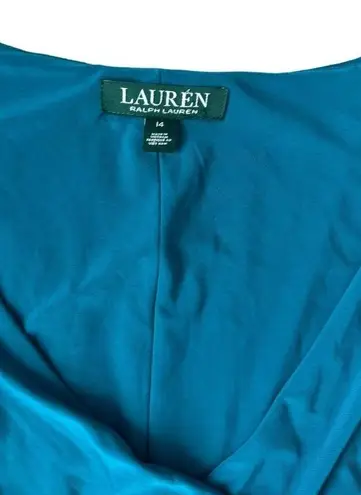 Ralph Lauren LAUREN  Teal Ruffle Stretch Dress Size 14