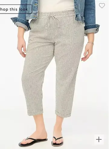 J.Crew Striped linen blend drawstring pant Size 18 casual pull on beach crop White