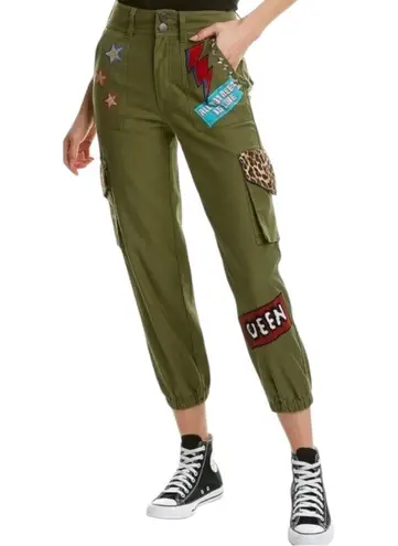 Alice + Olivia  Cargo Pants Sz 26 Army Green High Rise Patchwork Appliqué Jogger - Image 1