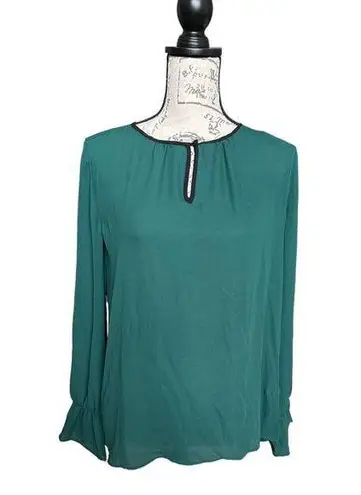 Primark New  Long Sleeve Chiffon Blouse Green w/ Black Trim Keyhole US 6 NWT - Image 1