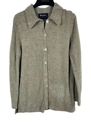 VTG Denim & Co. Chenille Cardigan Sweater S Tan Button Front Long Sleeve Brown