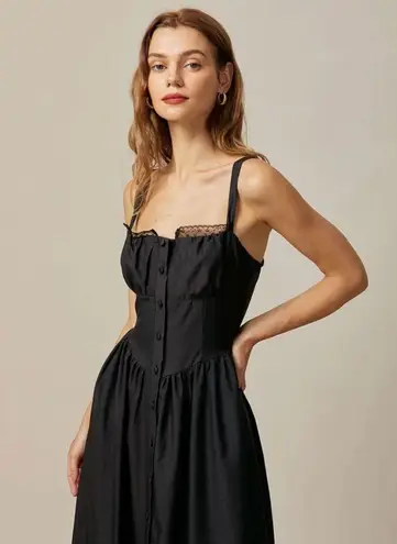 Rihoas Black Square Neck Lace Cami Midi Dress Size M