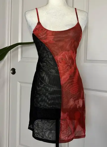 Meshki Two Tone Mesh Mini Dress - Oversized Rose Print