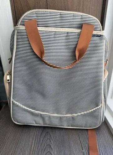 O'Beanie Striped Diaper Bag Backpack Navy White With Changing Pad Blue