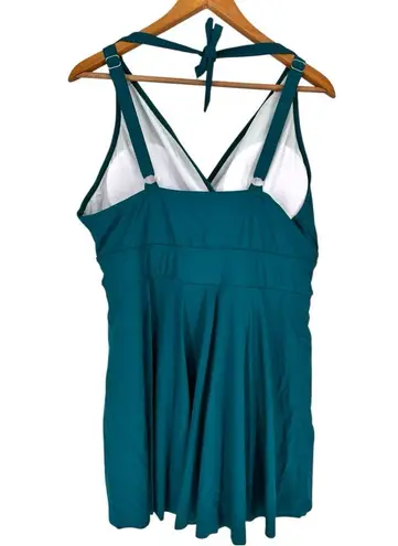 Bloomchic Solid Teal Ruffle Hem Empire Waist Halter Neck Swim Dress size 18/20 Green