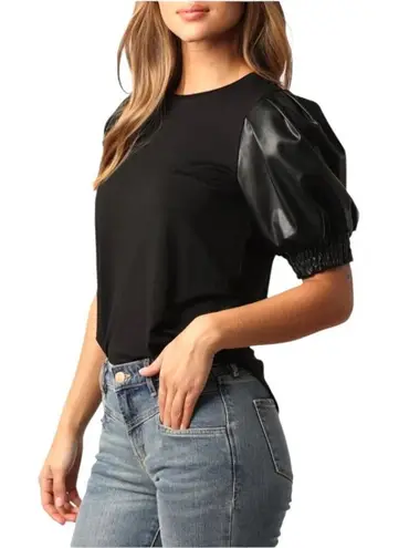 Another Love Shirt Women XS Black Faux Leather Puff Short Sleeve Melrose Top