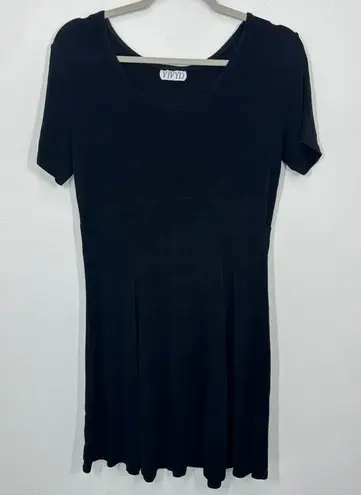 Vintage Black Babydoll Stretch Jersey Knit Short Sleeve Mini Dress Fit Flare 90s