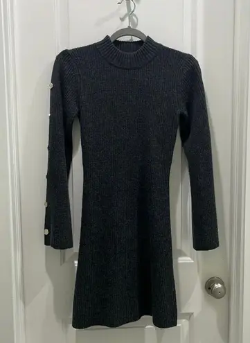 Sandro Paris Embellished Ribbed Wool & Cashmere Long Sleeve Gray Mini Dress US 2