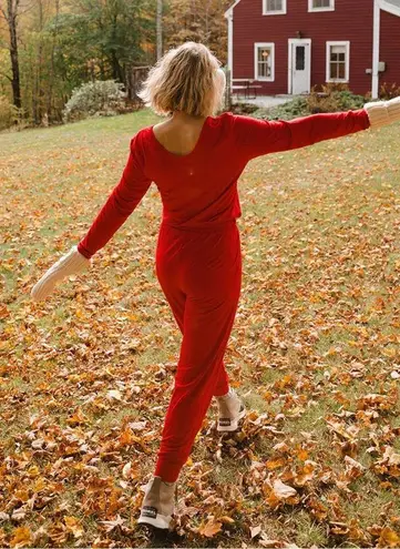 ALBION FIT Red The Merry Bamboo Long Sleeve Jumpsuit Sz.XS NWT