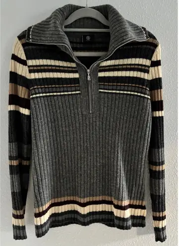 Bogner Virgin Wool Cashmere Sweater Women Medium Gray Tan Ski Ribbed Luxury Y2K
