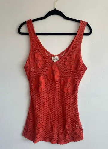 Free People  M Orange Beachy Boho Floral Crochet Knit Sheer Top