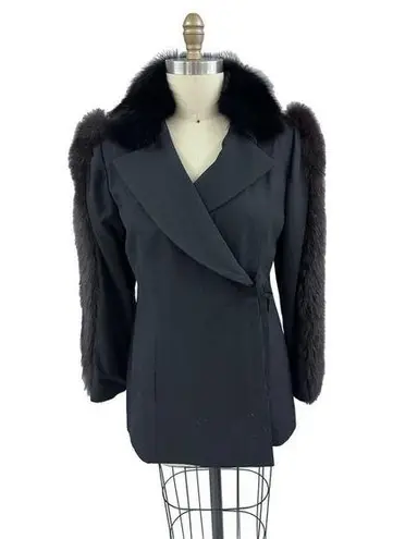 VTG VICTORIA NEW YORK Black Wool & Fur Coat Sz. 12 Size M