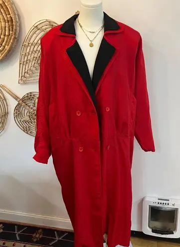 Vintage Silkworm's Red Black Contrast Double Breasted Duster Trench Avant 2XL Size XXL