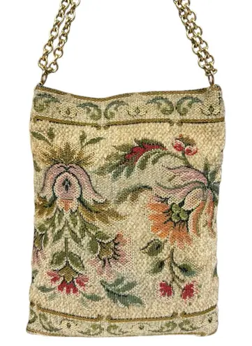 Lesco Lona 1950s Made In Italy Floral Tapestry Shoulder Bag Boho Pouch Chain Bag White
